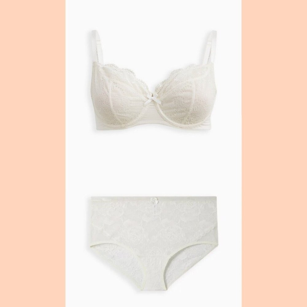 Torrid bra demi unlined ivory lace 42B brief panty 3X plus size bridal lingerie
